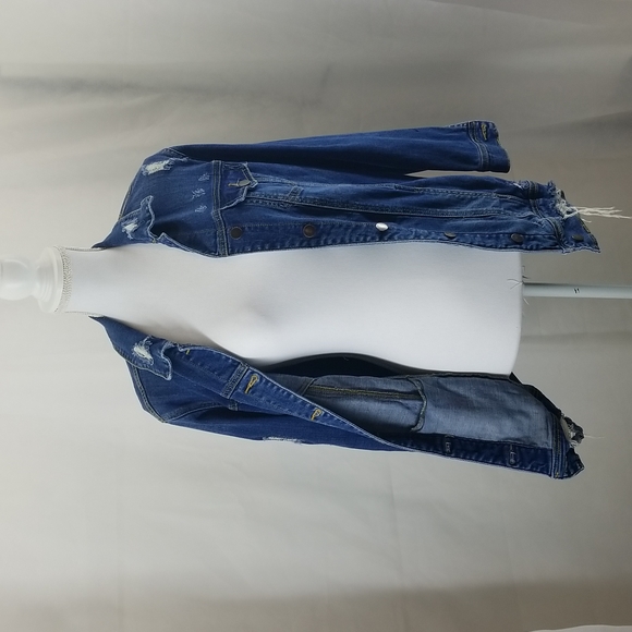 FOREVER  21 Six Button Tunic Length Distressed Jean Jacket w/ Hand Pockets - Picture 8 of 14